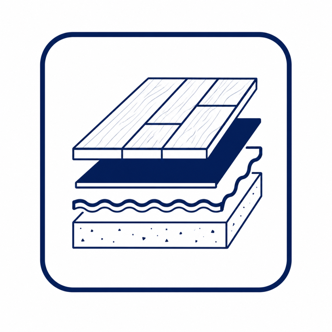 Cross-section of a mattress showing a slatted top, padding layer, and spring base in a stacked diagram.
