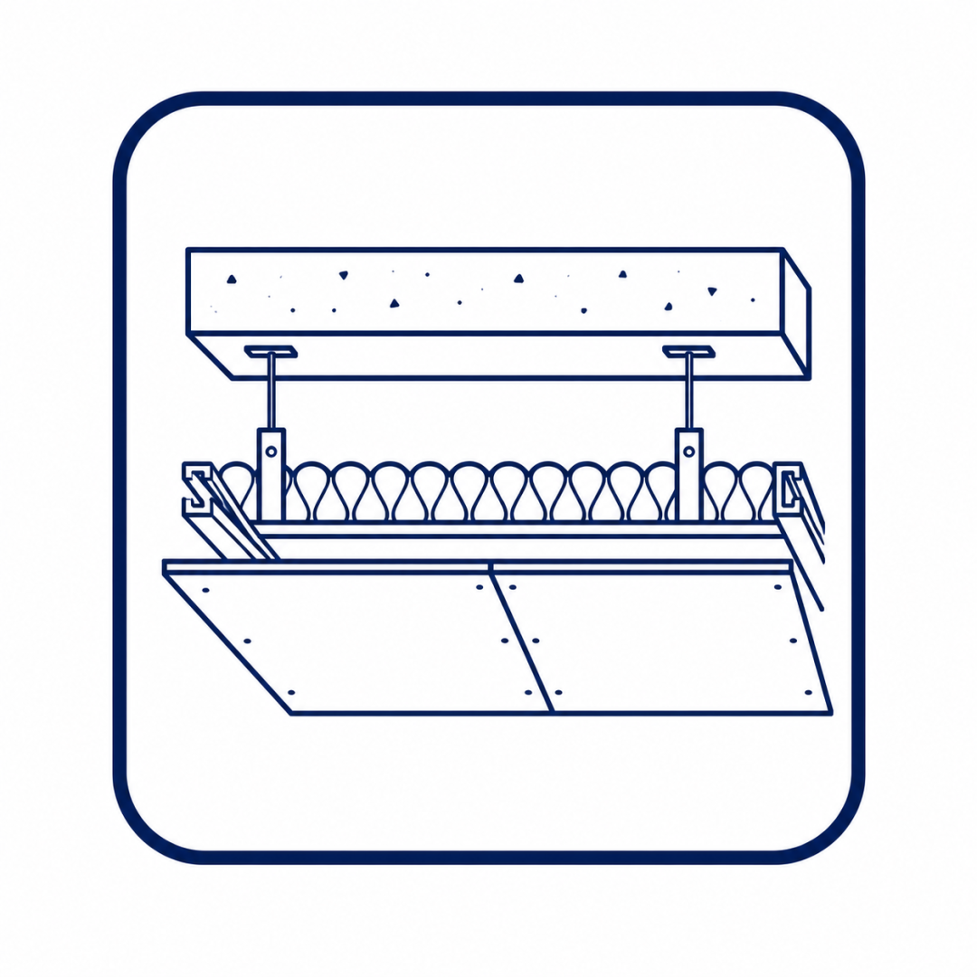 Industrial egg processing conveyor with eggs lined up on a rack under a hanging unit.